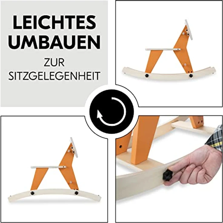 hauck Schaukeltier für Kleinkinder Rock N Swing ab 18 Monate bis 50 kg, Schaukelpferd Holz (FSC® Zertifiziert), Kufen Drehbar - Umbaubar zum Schaukelsitz (Fox) – Bild 5