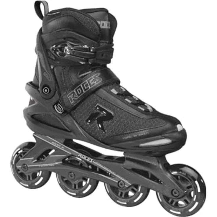 Roces Herren ICON Inline-Skates, Black-Dark-Charcoal, 44 - Fiberglas verstärkte Schale, Schnellschnürsystem "B", atmungsaktiver Innenschuh