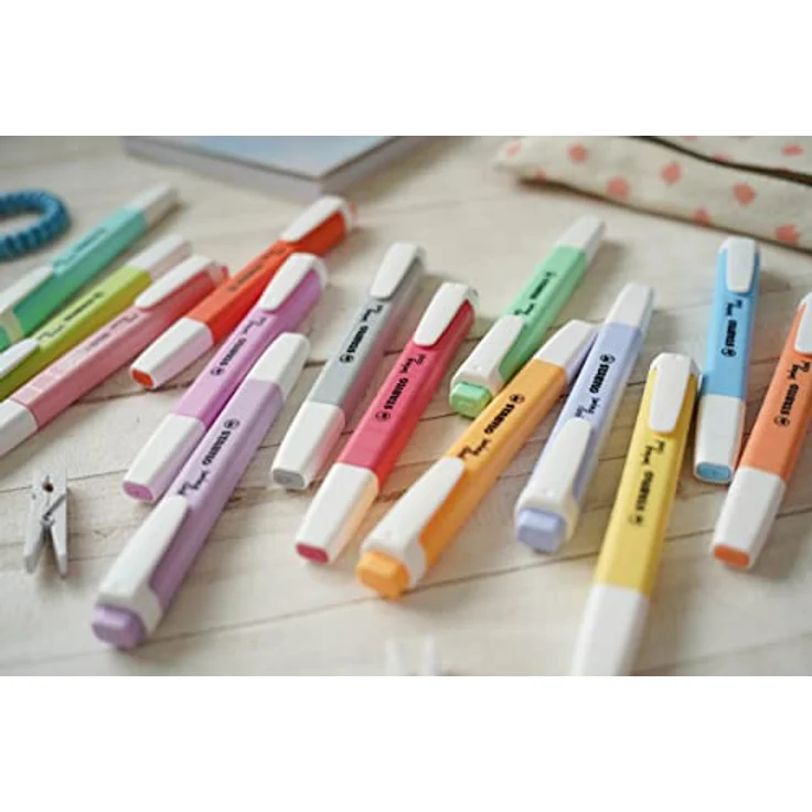 STABILO, Marker, Swing Cool Pastell 48disp 2022 (Pastellfarben (gelb, pfirsich, sanftes orange, rosa, himmelblau, limette, korallenrot, kirschblütenrosa, purpurrot, lila, wolkenblau, seidengrau, türkis und minze), 13, 4 mm) – Bild 6