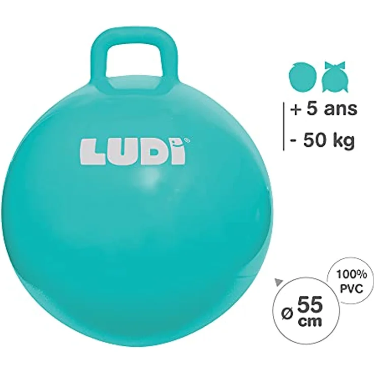 LUDI XXL Blauer Hopper Ball Angepasster Griff - Großer aufblasbarer Hüpfball - Dicker und elastischer Kunststoff - Innen- und Außenspielzeug - Um EIN Spitzenhüpfer zu Werden | Ab 5 Jahren – Bild 8