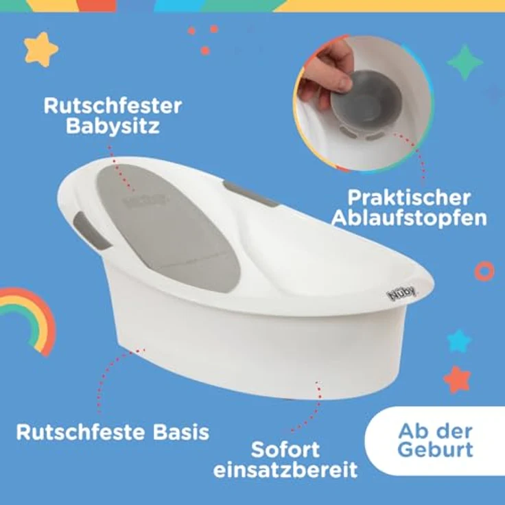 Nuby Dr. Talbot's - Baby-Badewanne mit Rückenlehne aus weiches Schaumstoff - Badewanne für Babys mit rutschfeste Griffe - 0-12 Monate – Bild 3