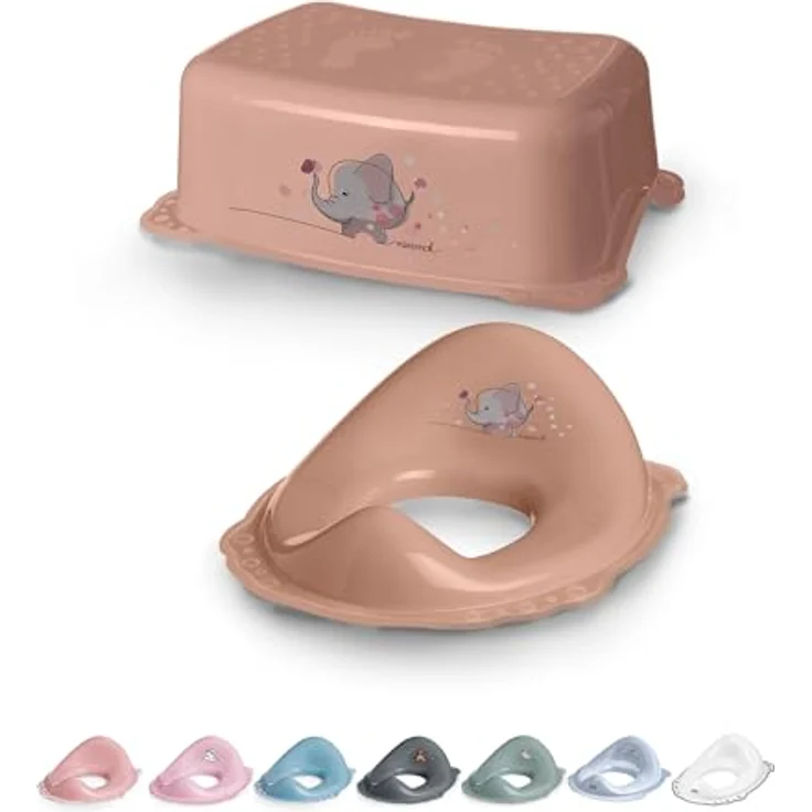 DOCARI Toilettentrainer Set Pfirsich Elefant, Toilettensitz für Kinder mit Treppe und Tritthocker, BPA-frei und schadstofffrei, einfach zu reinigen – Bild 1