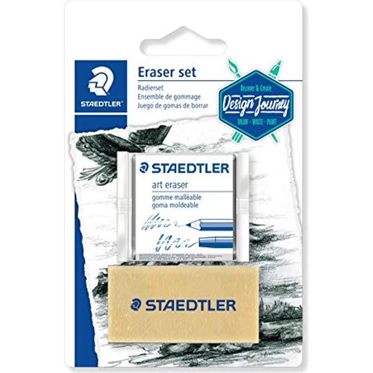 STAEDTLER 5427SBK2-C Radierer-Set (Knetradierer und Spezialradierer, besonders weich, Premium-Qualität, für viele künstlerische Arbeiten, Blisterkarte mit zwei Künstler-Radierern) – Bild 1