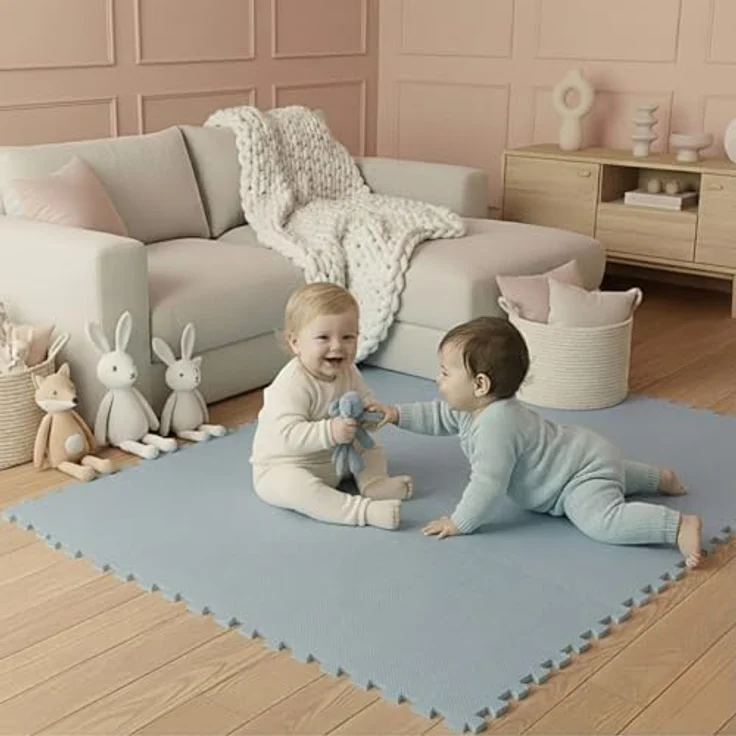 LittleTom Puzzlematte 18-teilig, Blaue Krabbelmatte 30x30 cm, BPA-frei, rutschfest und stoßdämpfend, ideal für Babys und Kleinkinder – Bild 3