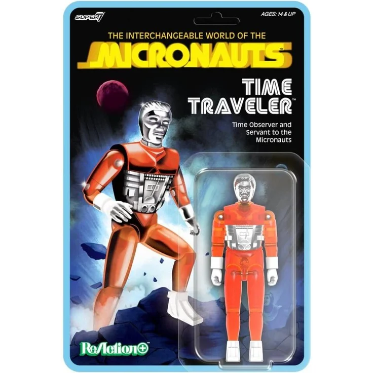 Super7 Micronauts ReAction+ Actionfigur Wave 04 Time Traveler, transparent orange, mit 12 Gelenkpunkten für vielseitige Posen