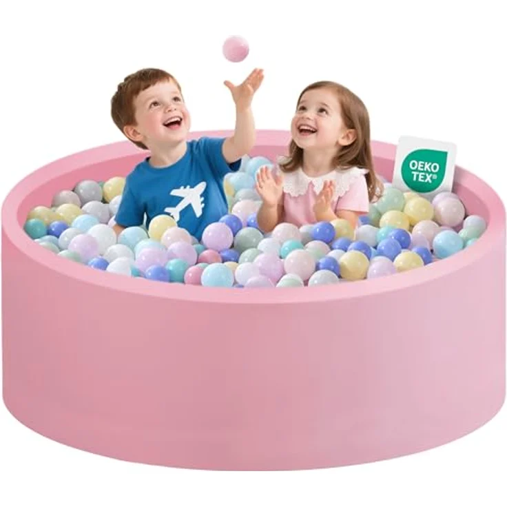 Zedachica Bällebad Baby, Schaumstoff Bällepool rund 120cmx40cm, rosa, für Innen und Außen, ab 1 Jahr, ohne Bälle – Bild 1