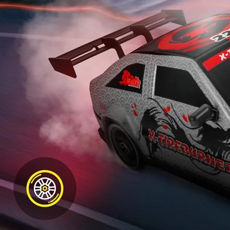 Overmax X-TIREBURNER RC-Auto, Drift-/Rennwagen mit 20 km/h, 2 Akkus, 2 Karosserien, LED-Beleuchtung, Plug’n’Play, Hindernisparcours-Set – Bild 8