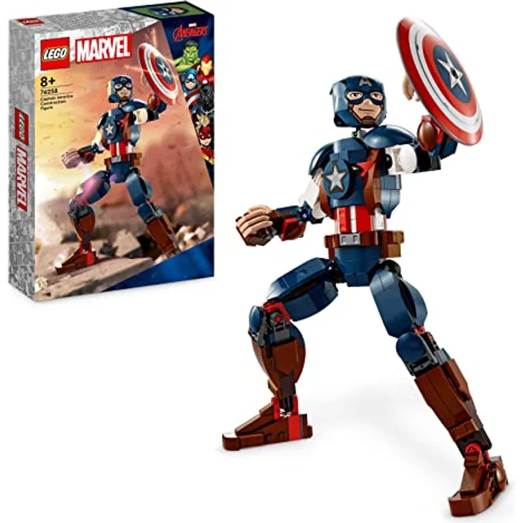 LEGO Marvel Captain America Baufigur, Superheld mit Schild, Avengers BAU-Spielzeug und Sammelfigur als Schlafzimmer Accessoire für Kinder, Jungen und Mädchen ab 8 Jahren 76258