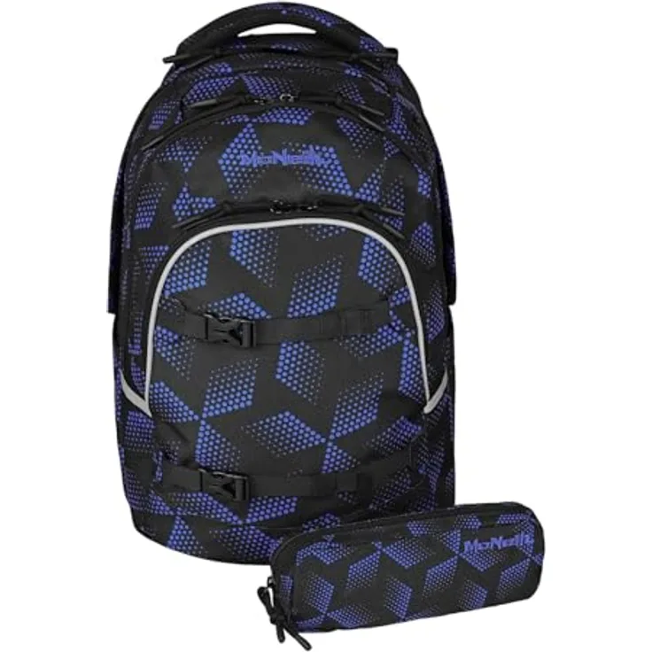 McNeill Schulrucksack MILO Bishi, 27 Liter, ergonomisch gepolstert mit reflektierenden Elementen, blau