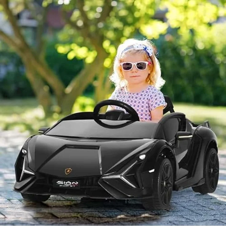 FINOOS Lamborgini Sian 12V Kinder Elektroauto mit Fernbedienung, Ledersitz, MP3-Player, Hupe, Licht, schwarz – Bild 5