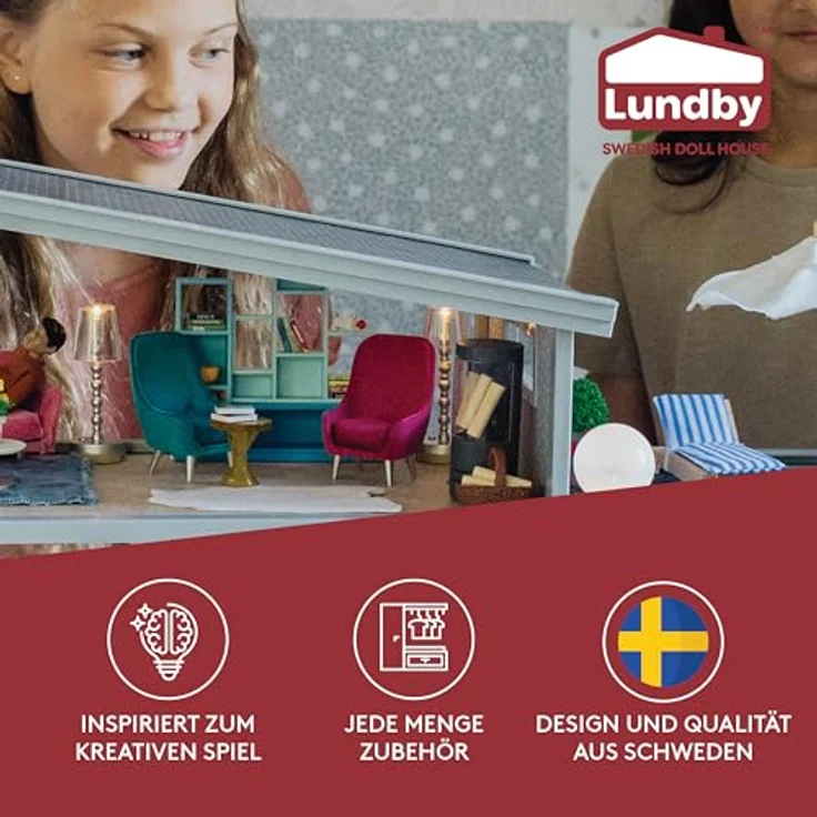 Lundby Puppenhausmöbel Puppenhauszubehör, 2-teiliges Set mit dekorativer Beleuchtung aus natürlichen Materialien, für Kinder ab 4 Jahren – Bild 2