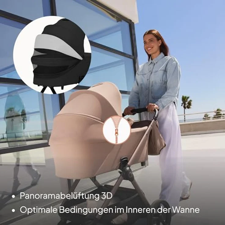 Lionelo Kinderwagen Carmine 3in1, mit Autositz i-Size, Babywanne & Buggy, GravelTech Räder, Federung, UPF50+, Schwarz – Bild 6