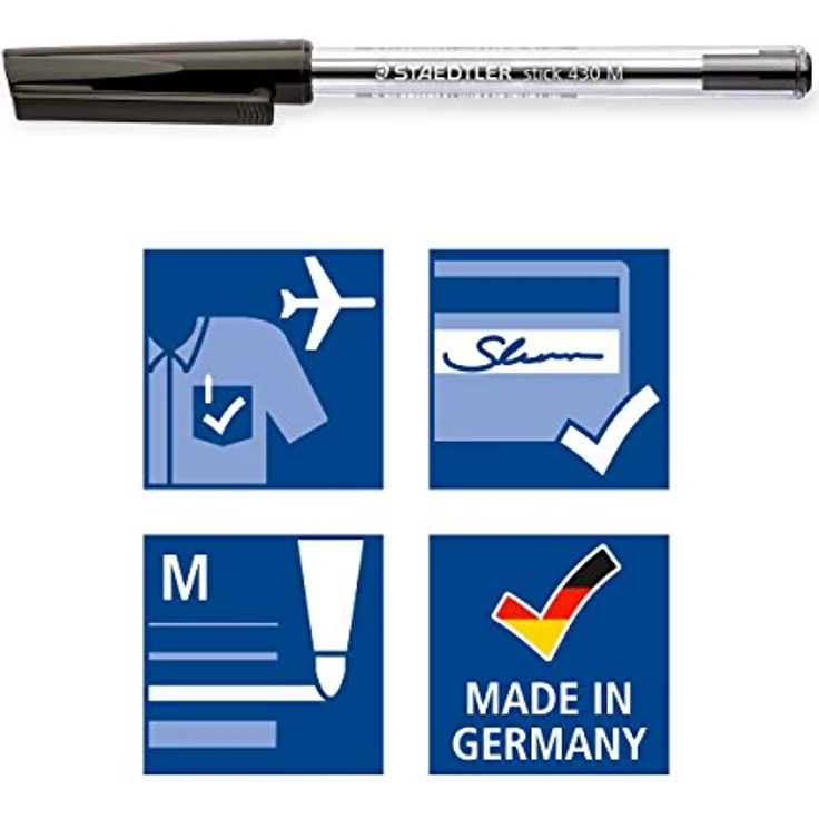 Staedtler Einwegkugelschreiber Stick 430, 0,35mm, schwarz, dokumentenecht, Kappenmodell, druckausgleichend für Flugreisen – Bild 5