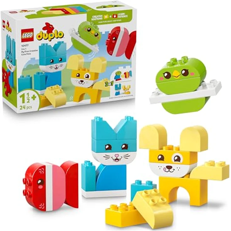 LEGO DUPLO 3-in-1 Kreative Tiere, Kleinkinder Lernspielzeug zur Förderung der Feinmotorik mit Hund, Katze, Vogel und Fisch, ab 1 Jahr, 10477 – Bild 1