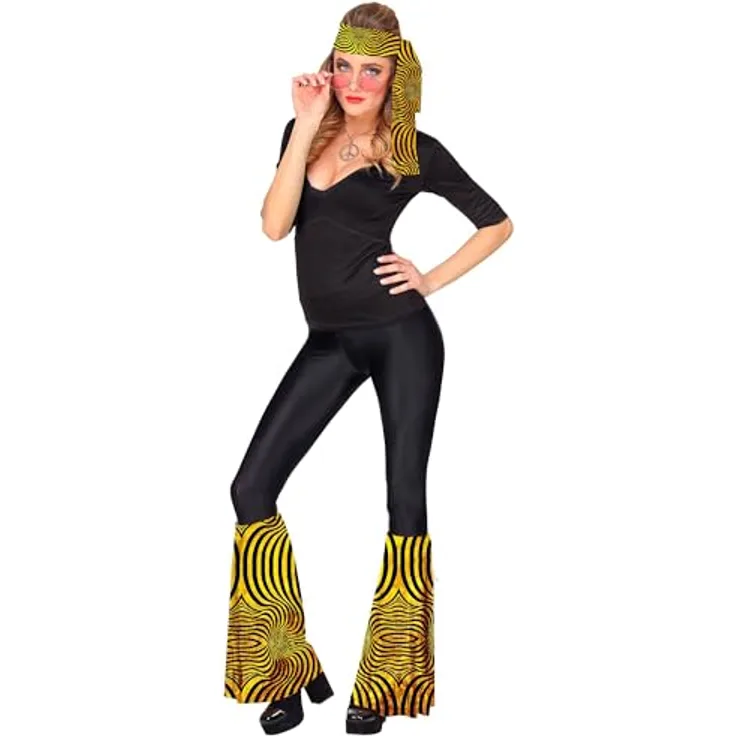 W WIDMANN MILANO Party Fashion - Hippie Set 60er / 70er Jahre, Gold/Schwarz, Stirnband und Stulpen, Disco Fever Style