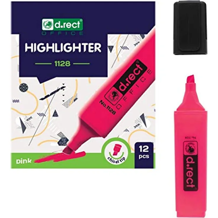 D.RECT 1128 Textmarker mit Schrägkeilspitze Rosa 12 Stück