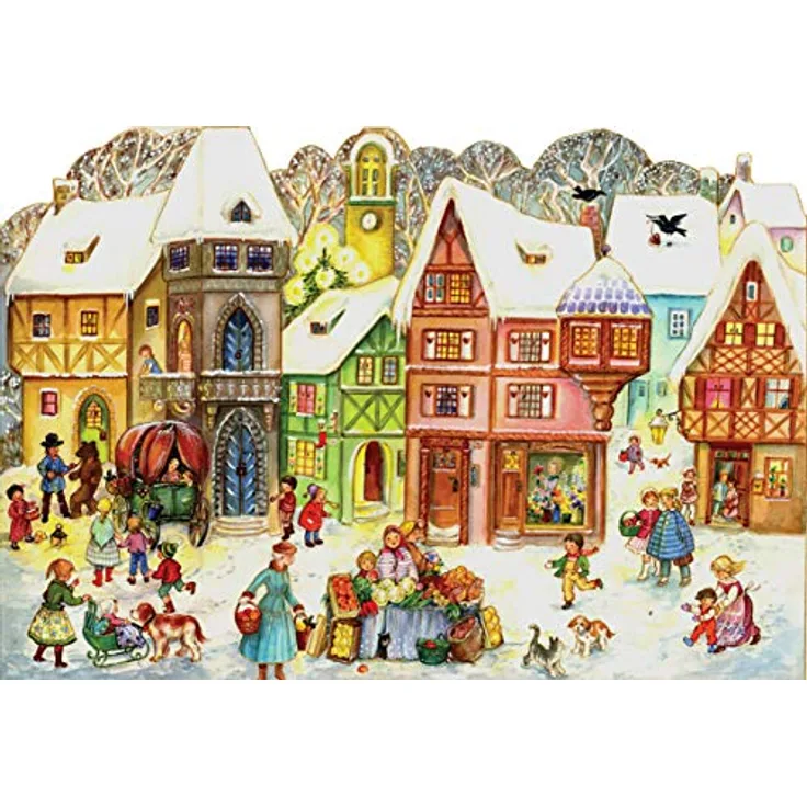 Richard Sellmer Verlag Nostalgischer Adventskalender / Weihnachtskalender mit Bildern und Glimmer, Vintage und Retro, Made in Germany, 26,5 x 35,5 cm