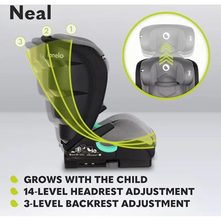 LIONELO Neal Kindersitz 15-36kg, Isofix, Seitenprotektoren, Kennzeichnung i-Size, 3-fach verstellbare Rückenlehne, Höhenverstellbare Kopfstütze, Belüftungssystem – Bild 6