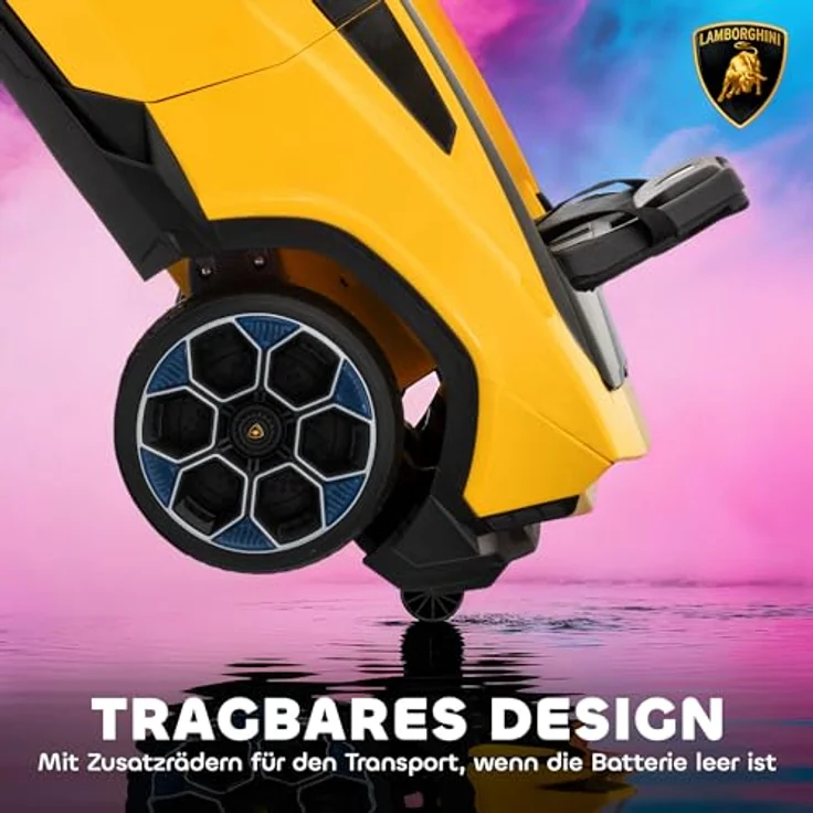 AIYAPLAY AIYAPLAY Kinder Elektroauto 12V, Lamborghini-Lizenz, 2,4 GHz Fernbedienung, 2 Motoren, LED, Musik, sanfter Start, für 3–6 Jahre, Gelb – Bild 5