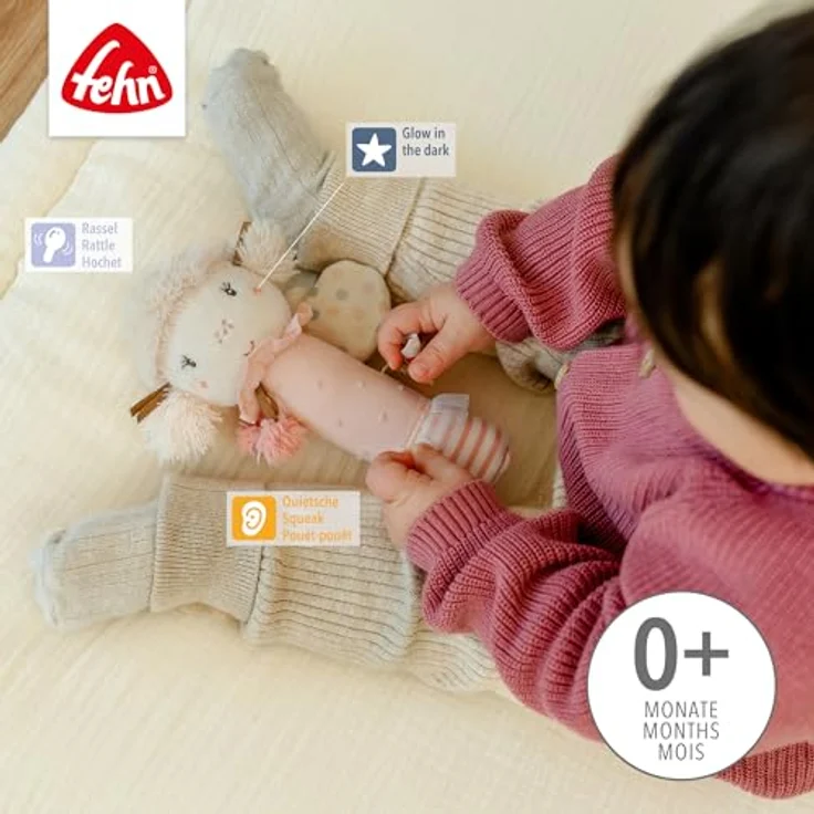 Fehn Greifling feehnLAND, Stabgreifling Fee mit Quietsche und Rassel, Glow-in-the-dark Bestickung, für Babys ab 0+ Monaten – Bild 3