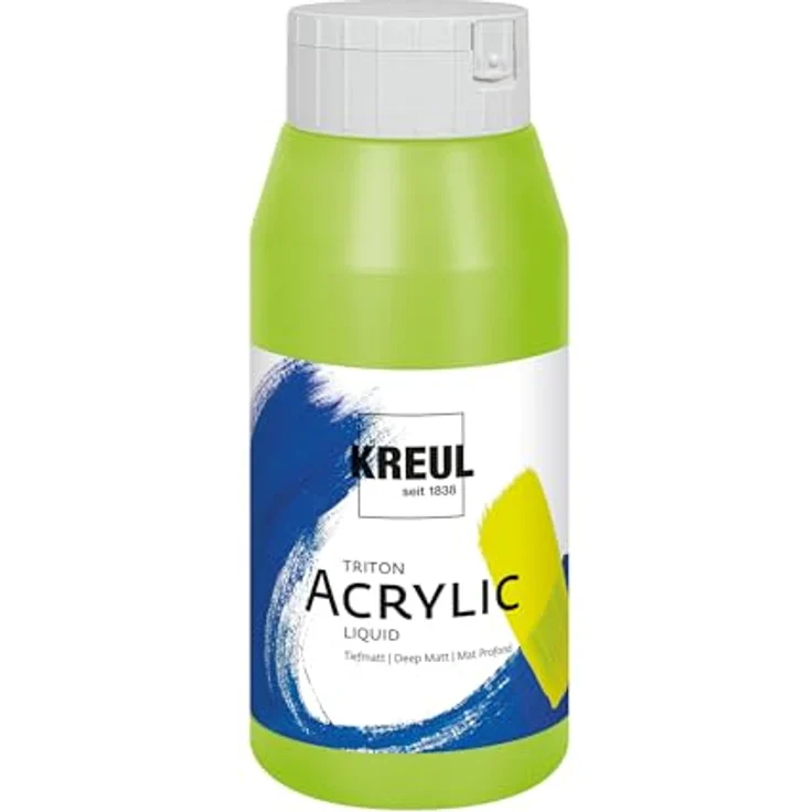 KREUL Triton Acrylic Liquid Zinnobergrün 750 ml, Hochwertige Künstler-Acrylfarbe in Studienqualität, leicht fließend, tiefmatt und schnell trocknend – Bild 1