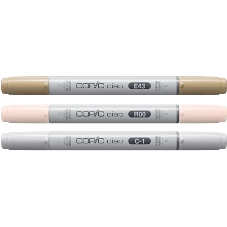 Copic Ciao LAYER & MIX Mellow Palette, Marker Set mit 3 verschiedenen Farben, Layoutmarker mit mittelbreiter und Brush-Spitze, E-43 (Dull Ivory), C-1 (Cool Gray No. 1), R-00 (Pinkish White) – Bild 5