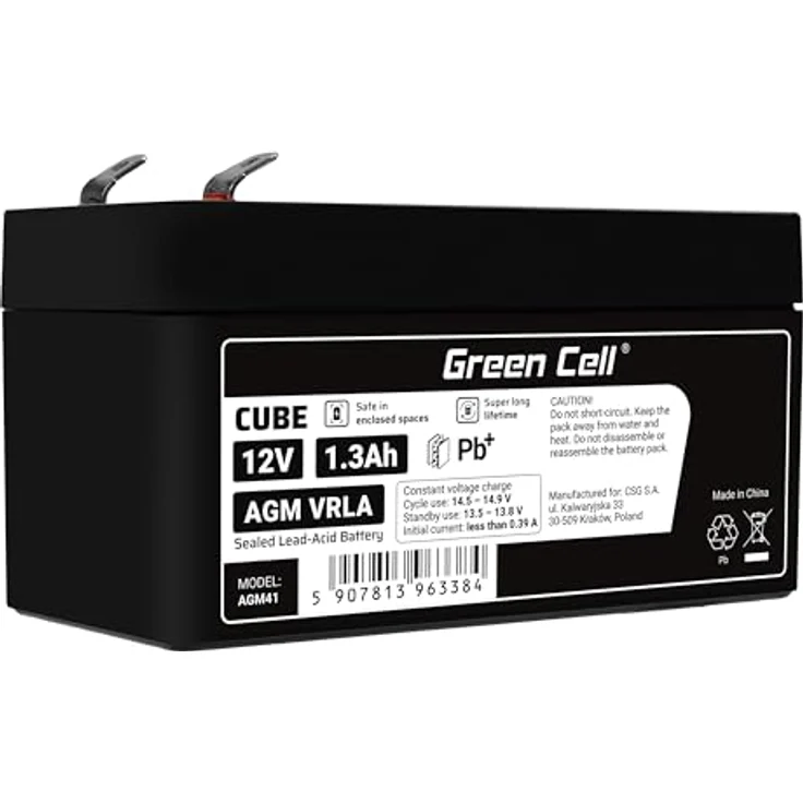 Green Cell® AGM 12V 1,3Ah Vlies Akku, wartungsfreie Blei Batterie für Elektro Spielzeug, Alarm & Notstromversorgung – Bild 1