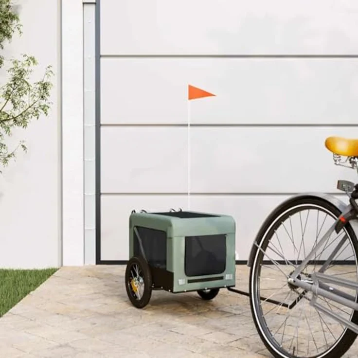 vidaXL Fahrradhundeanhänger Fahrradanhänger Hunde Grau und Schwarz Oxford-Gewebe & Eisen, Reflektoren & Flagge für sicheres Fahren – Bild 3