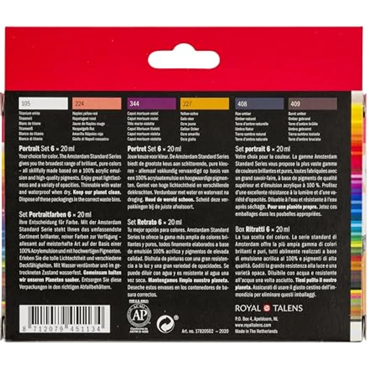 Amsterdam Standard Serie Acrylfarben Set, Portrait Set mit 6 x 20 ml Tuben, Mischfarben für verschiedene Hauttöne – Bild 2