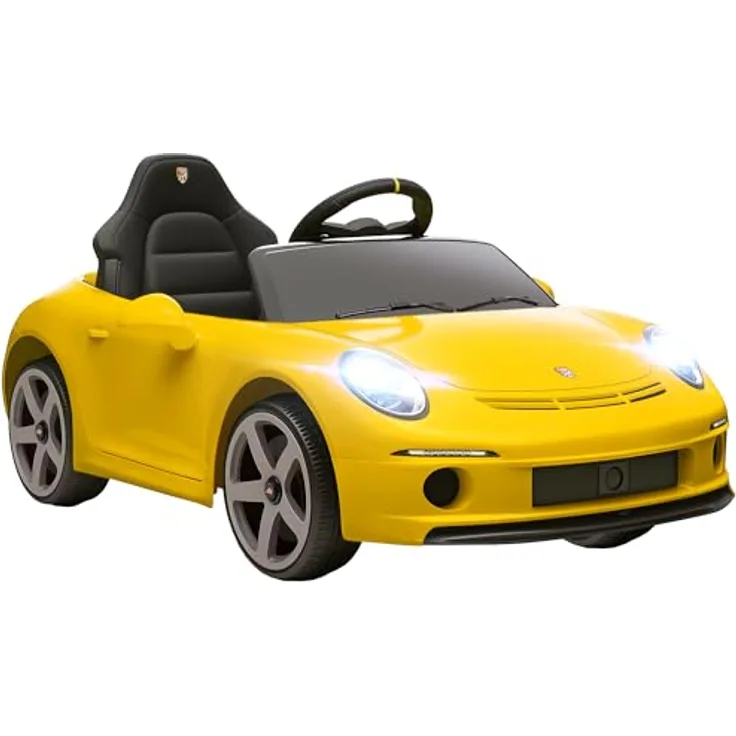 AIYAPLAY RUF GT Kinder Elektroauto 12V mit 2,4 GHz Fernbedienung, Softstart, Federungssystem, MP3-Player, USB, LED-Leuchten, für 3-5 Jahre, Gelb