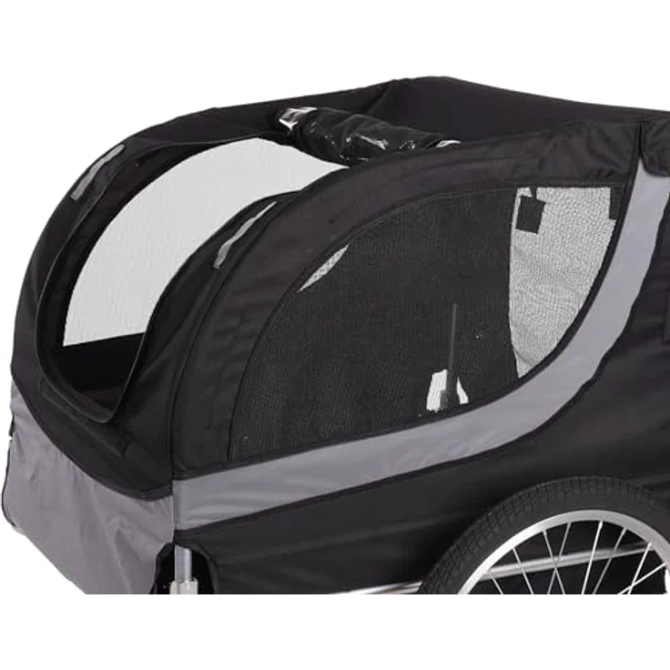 Flamingo Tybalt, Fahrradanhänger für Hunde mit metallischer Konstruktion, schwarz/grau, wetterfest mit Reißverschlusstüren und Sicherheitsfunktionen – Bild 4