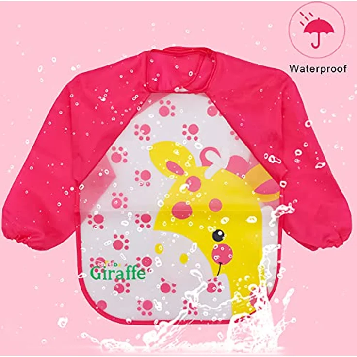 Baogaier Lätzchen Baby Wasserdichte Lange Aermel Kinder Mädchen Waschbar Babylätzchen zum Bemalen BPA Frei Abwaschbar Verstellbare Einfache Reinigung Schürze Essen Kunst Handwerk Spielen Rot Pink 4PCS – Bild 6