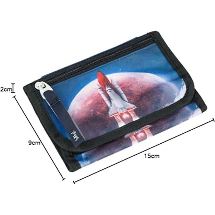 Baagl Brustbeutel Kinder Geldbörse für Jungen - Space Shuttle, strapazierfähiges Polyester, inkl. Kordel, Münzfach mit Reißverschluss, 14,5 x 8,5 cm – Bild 4