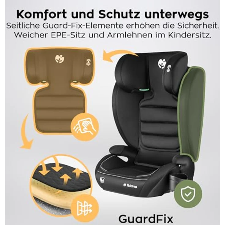 Tulano Joy 25, Kindersitz mit i-Size-Zulassung (ECE R129/03), verstärkter Kopfstütze und waschbarer Polsterung, schwarz – Bild 4