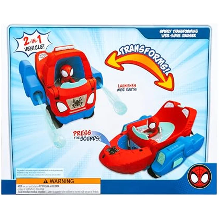 Spidey and His Amazing Friends Spidey Transforming Web-wave Cruiser, 2-in-1 Spielzeugfahrzeug mit Land- und Seemodus, inkl. 2 Web-Darts, ab 3 Jahren – Bild 2
