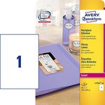 AVERY Zweckform L7767-40 Hochglanz-Etiketten (40 Glossy Aufkleber, 210x297mm auf A4, selbstklebend, bedruckbar, hochglänzendes Papier zur Produktkennzeichnung, für Laser-Drucker) 40 Blatt, weiß