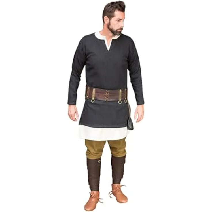 Burgschneider Fischgrättunika Tyr Schwarz Grau (L, Unisex, Wolle) Historisch - Early Medieval, Viking