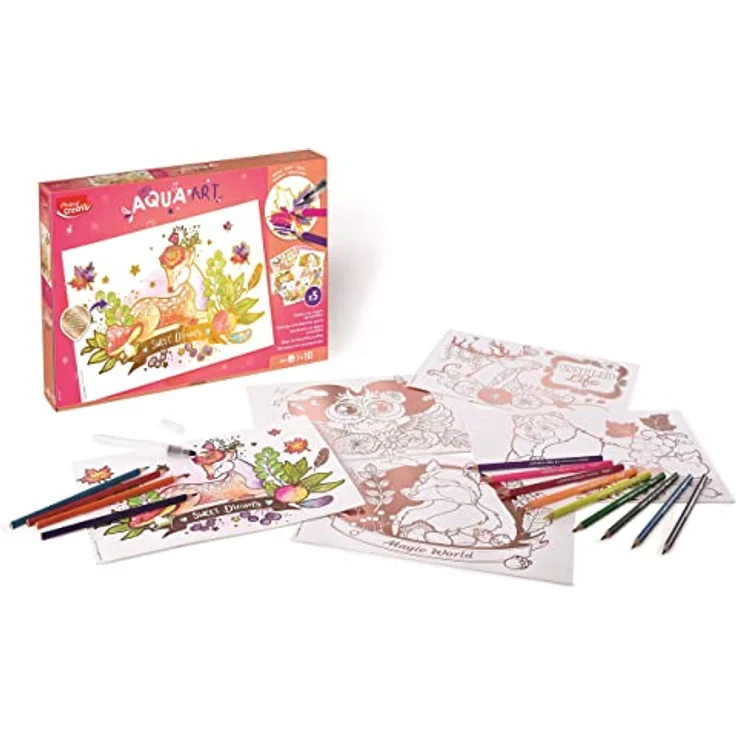 Maped CREATIV Aqua'Art Maxi-Set Waldtiere, Ausmal-Set mit 18 Aquarell-Stiften und 5 Metallic-Vorlagen – Bild 2