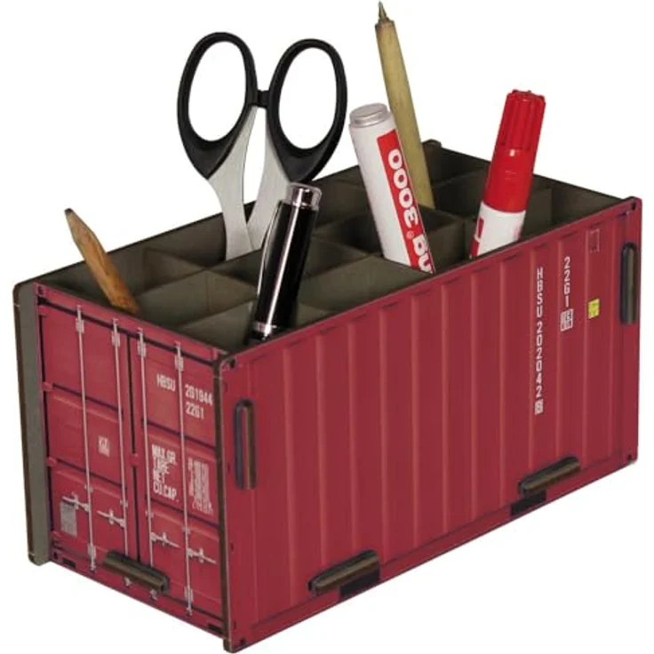 Werkhaus Container Penbox rot, Stifteköcher aus Holz mit 12 Fächern und kinderleichtem Aufbau – Bild 2