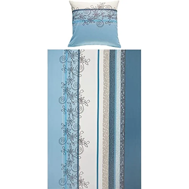 Erwin Müller Bettwäsche, Bettgarnitur Fein-Biber Blumen 4-TLG Sparpaket hellblau-weiß Größe 135x220 cm (80x80 cm) - hautsymphatisch, bügelleicht, mit Marken-Reißverschluss (weitere Größen) – Bild 2