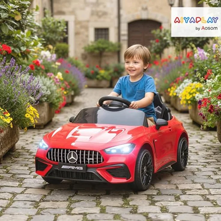 AIYAPLAY Kinder Elektroauto Mercedes-AMG 12V mit 2,4 GHz Fernbedienung, 2 Motoren, Musik & MP3, Sanftem Start/Stopp, LED-Beleuchtung, Hilfsrädern, Rot für 3-6 Jahre – Bild 2
