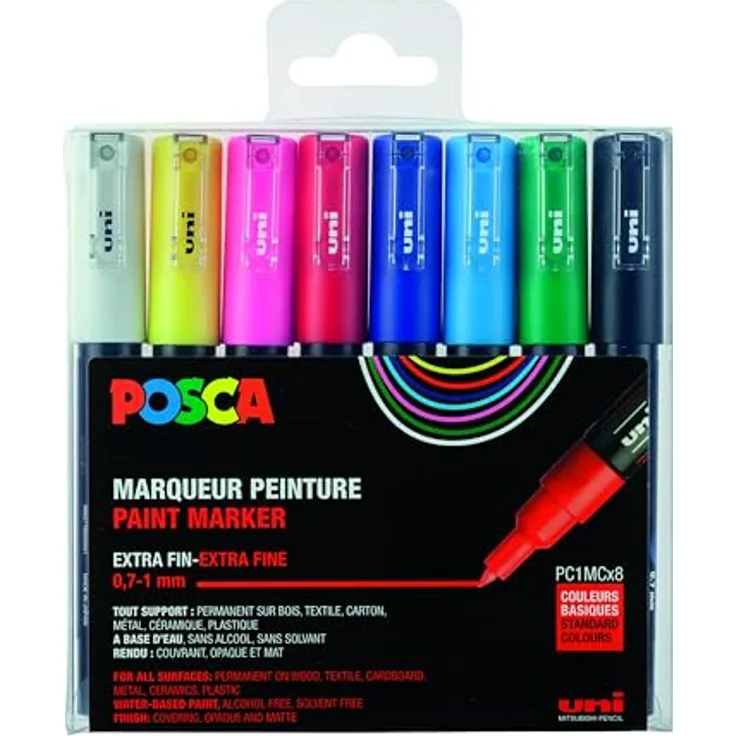 POSCA POSCA uni-ball 186708 - POSCA Marker mit extra feiner Rundspitze, 8er Set