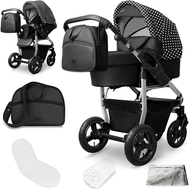 Bergsteiger Capri Kombikinderwagen 2-in-1, Babywanne & Sportsitz, Luftreifen, Federung, höhenverstellbarer Griff, faltbar, inkl. Zubehör – Bild 1