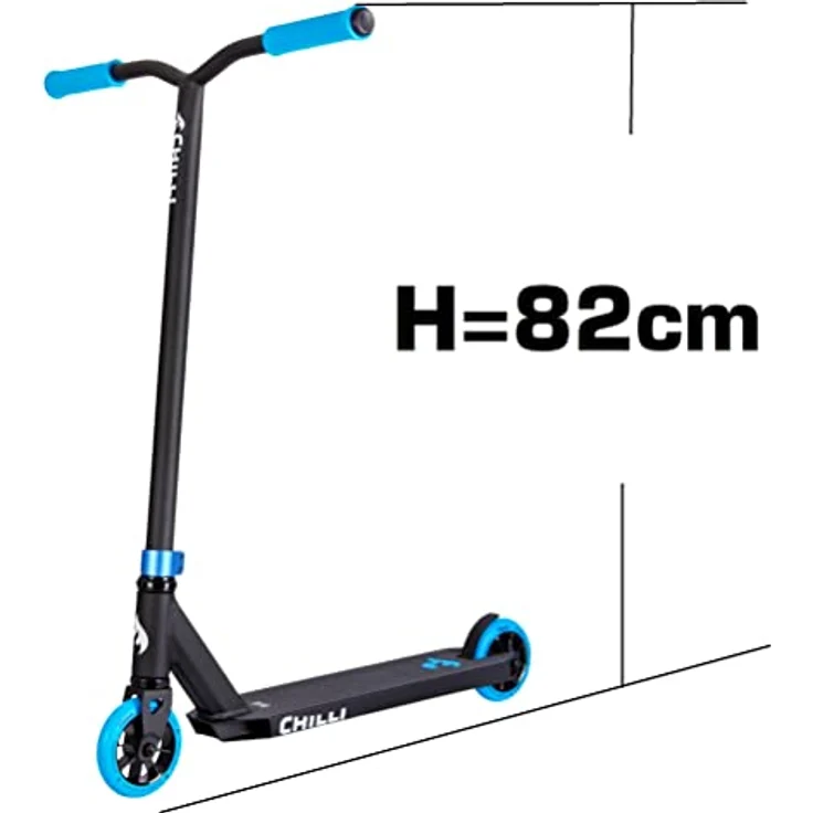 Chilli Pro Scooter Stunt-Scooter H=82cm Trick Tret Roller Schwarz Blau + Fantic26 Sticker + Griptape, ab 7-11 Jahren, 3,5 kg, inklusive Team Armband – Bild 3