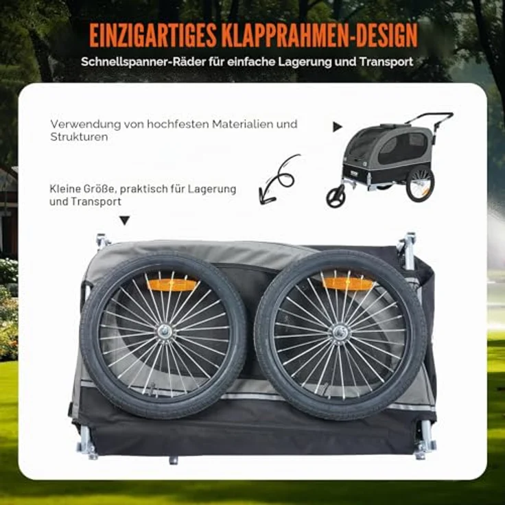 VEVOR 2-in-1 Hundeanhänger Fahrradanhänger & Kinderwagen, 40 kg Tragfähigkeit, faltbar, Kohlenstoffstahl, 600D Oxford-Gewebe, 1470 x 720 x 780 mm als Anhänger, 1530 x 720 x 825 mm als Jogger – Bild 6