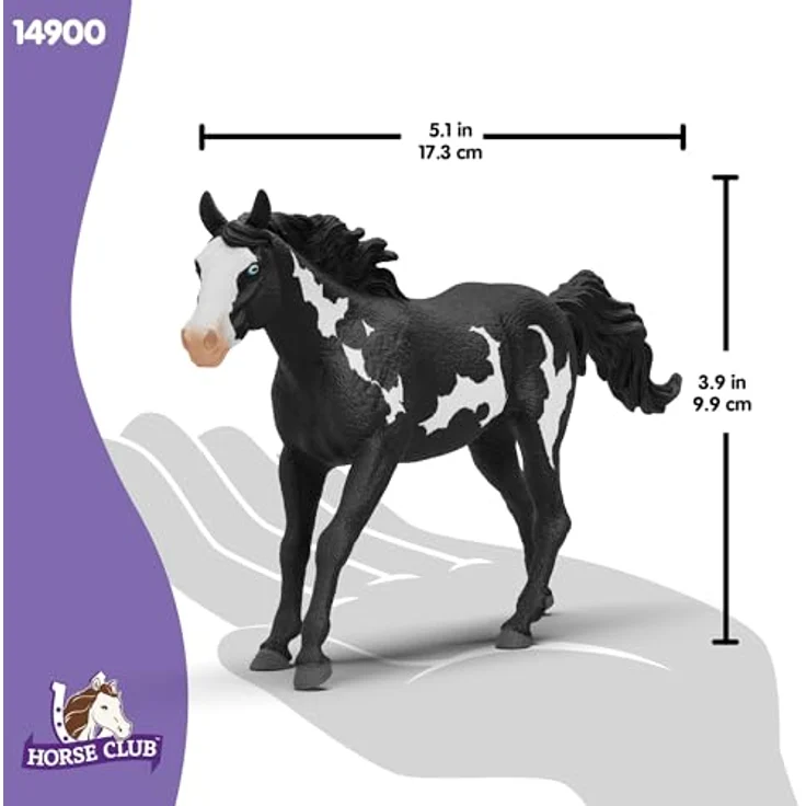 Schleich Paint Horse Wallach, robustes Pferd mit geschecktem Fell, schwarz, 17,3 x 3,8 x 9,9 cm, Horse Club – Bild 3