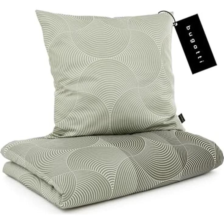 Bugatti Bettwäsche 155x220 cm 100% Baumwolle grün - Reißverschluss, anschmiegsam, weich & waschbar - Preisvergleich – Bild 1