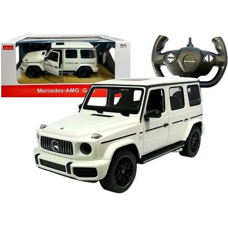 Wisam Mercedes G63 Rastar, ferngesteuertes Offroad-Auto R/C, Weiß mit Beleuchtung und Soundfunktionen