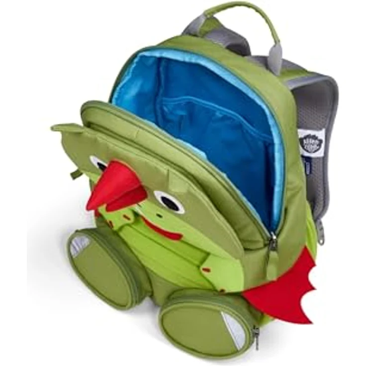 Affenzahn Kindergartentasche Drache, grün, mit gestickten Details, ziehbarer Namensschild-Zunge, höhenverstellbarem Brustgurt und recyceltem Material – Bild 6