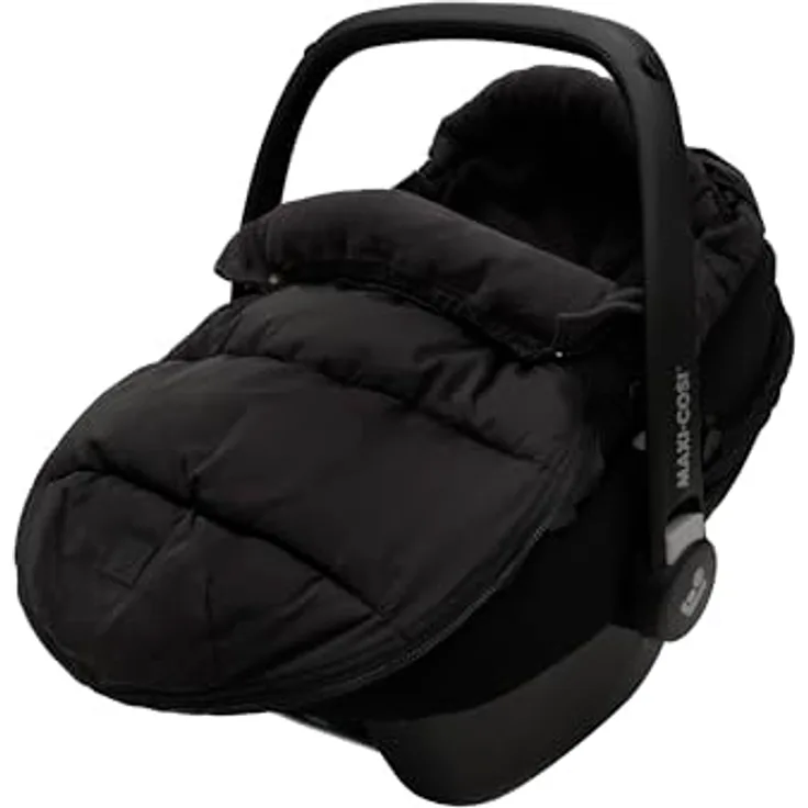 Jollein Fußsack Puffed - Schwarz - Für Babyschale Kinderautositz Gruppe 0+ und Kinderwagen - Teddy Futter - Kapuze mit Druckknöpfen - Waschmaschinenfest bei 30°